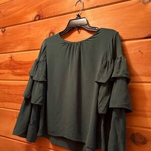 Madewell Green Ruffled 3/4 Sleeve Blouse 100% silk Size S